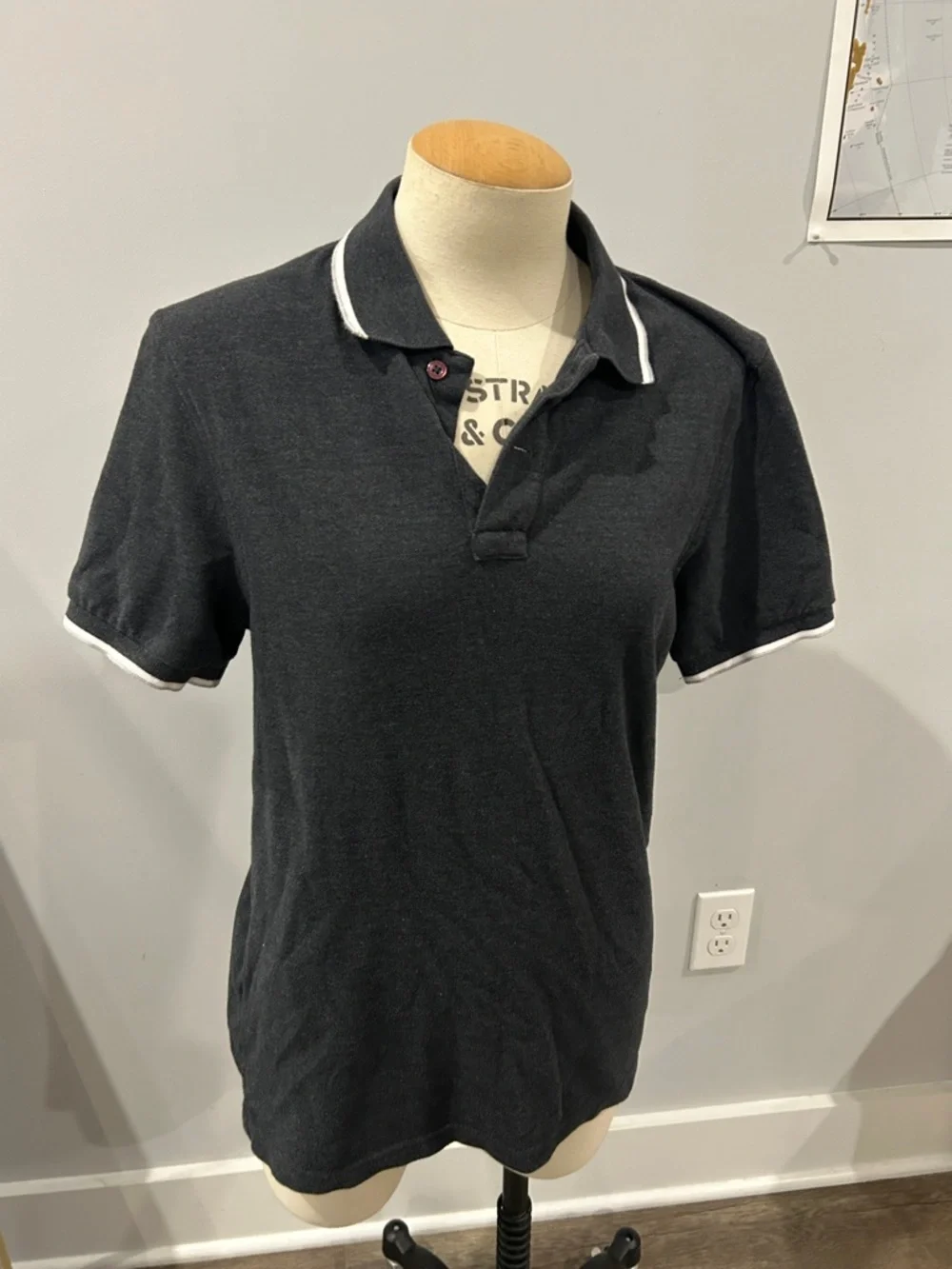 J. Crew Dark Charcoal Polo with White Trim